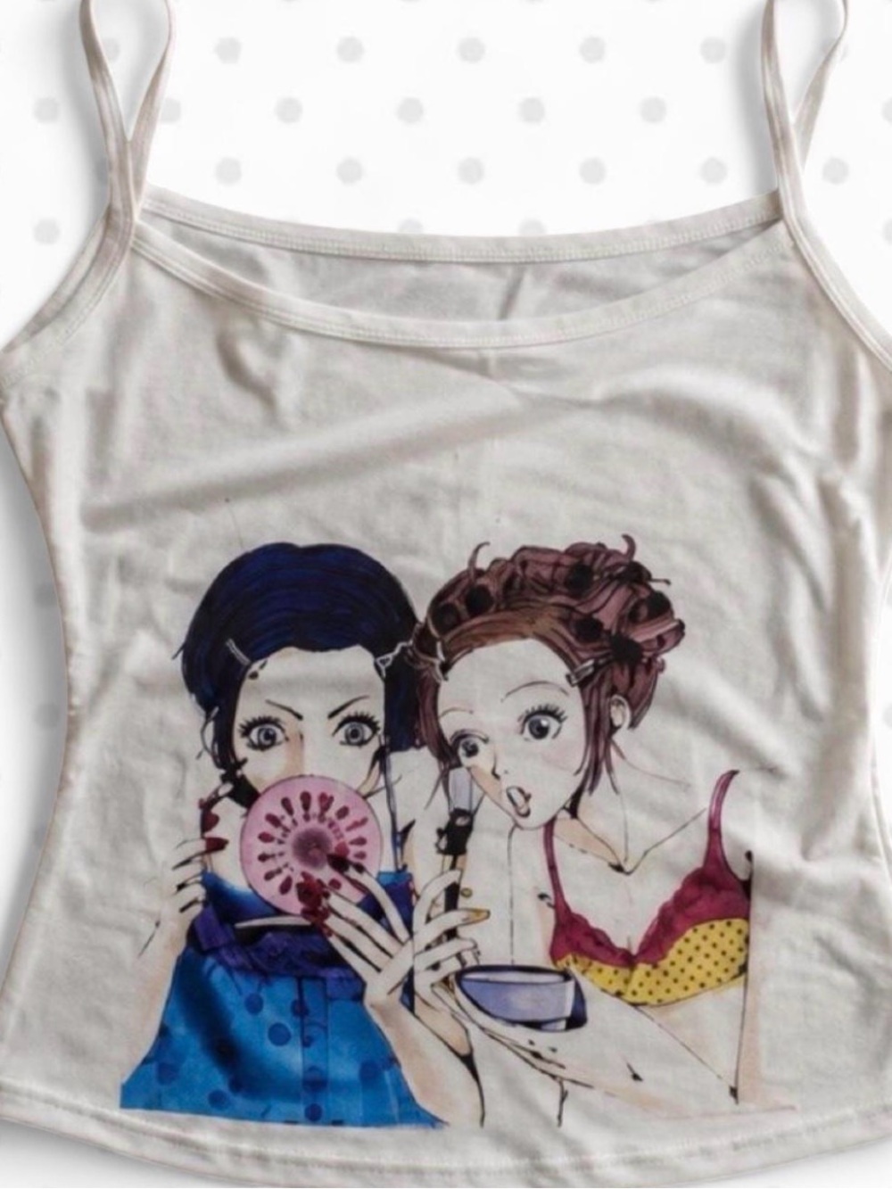 NaNa White Graphic Spaghetti Strap Camisole with Illustrated Girls